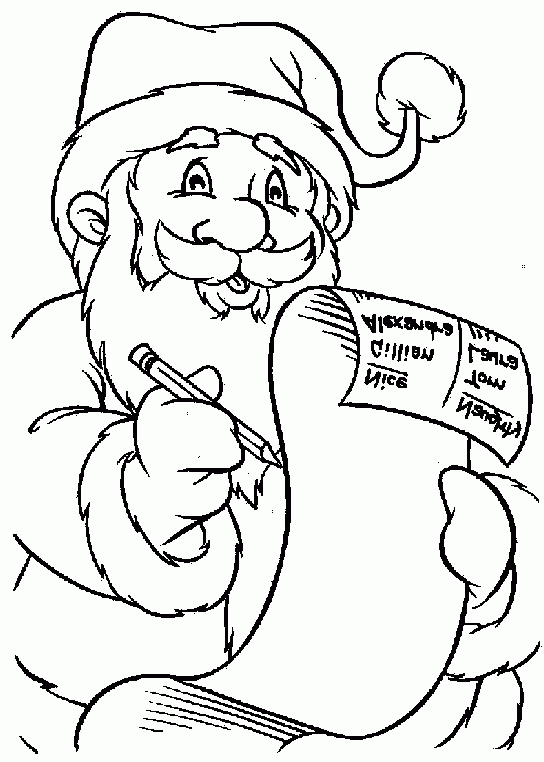 Mikołaj pisze listę prezentów kolorowanka do druku